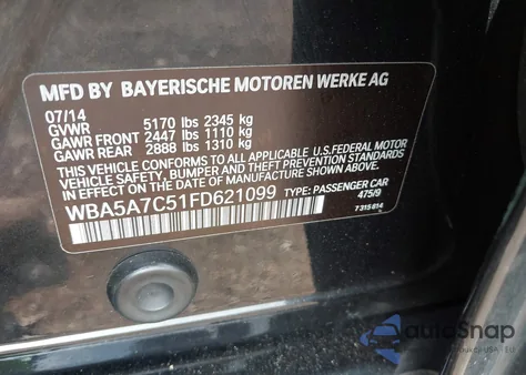 2015 BMW 528 Xi from USA, damaged, VIN WBA5A7C51FD621099